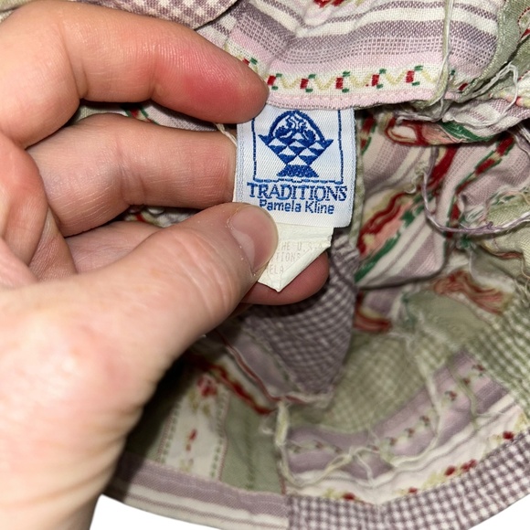 Traditions Pamela Kline Vintage green cream patchwork FLORAL lumbar pillow sham - Picture 2 of 4